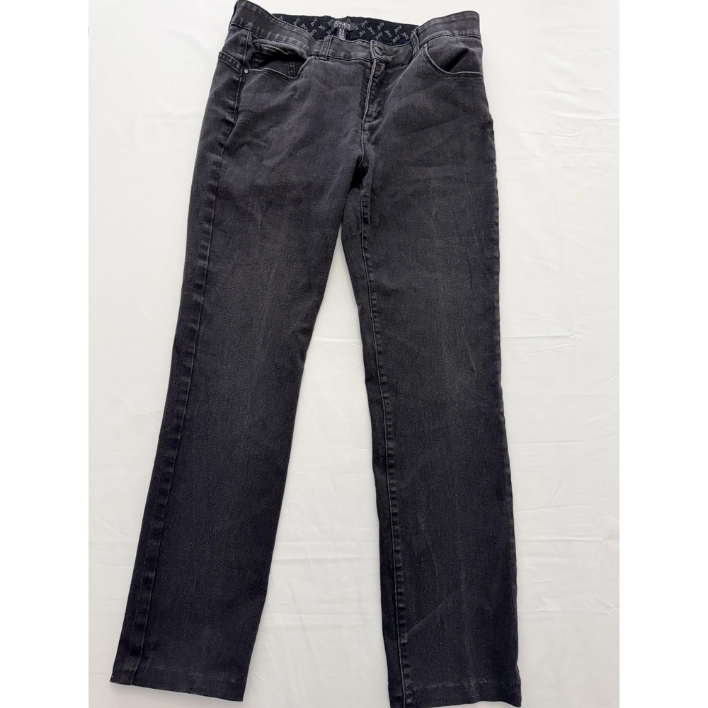 Jones New York Straight Jeans Womens 12 Gray Dark Wash Mid Rise Stretch 32x30